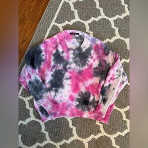 Quince Organic Cotton Tie-Dye Crewneck Sweater - Pink & Gray